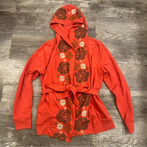saturday sunday Sweaters - Anthropologie Orange Flower Embroidered Hooded Cardigan